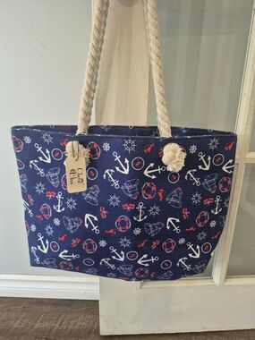 Navy Nautical Canvas Tote Bag